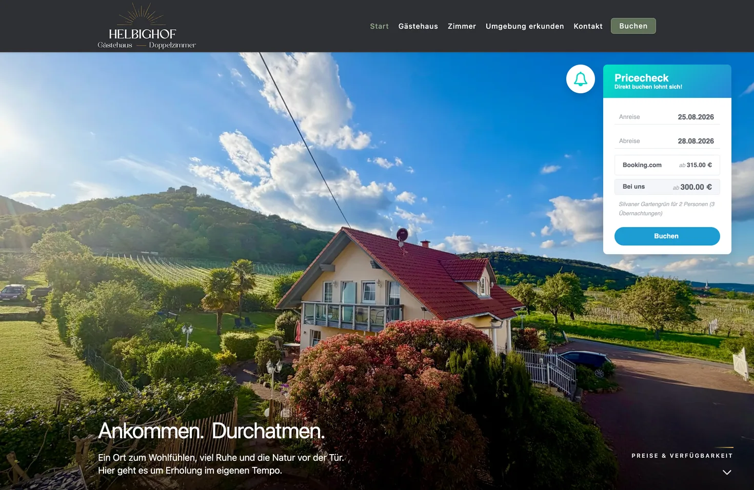 Website von Gästehaus Helbighof